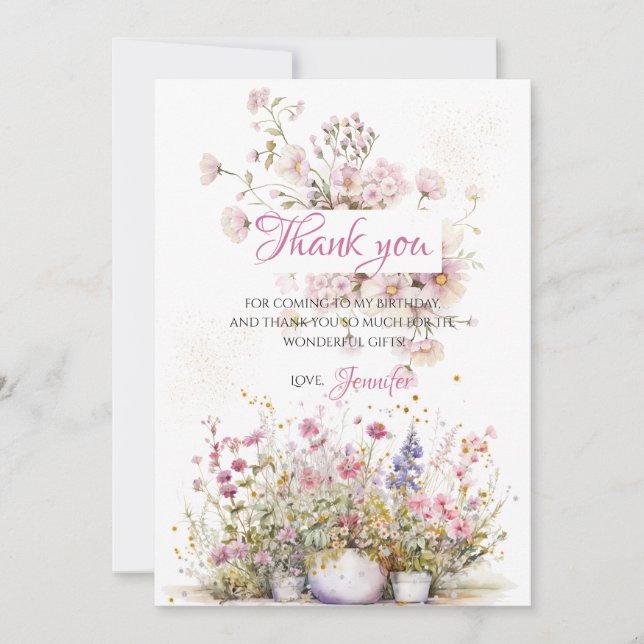 Fairy Pink Botanical Floral Vielen Dank Dankeskarte (Vorderseite)