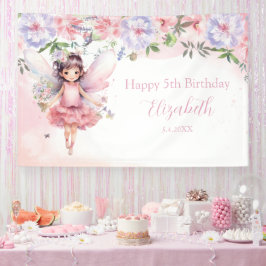 Fairy pink forest Happy Birthday backdrop banner