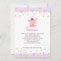 Fairy Pink Gold Baby Dusche Danke Karte