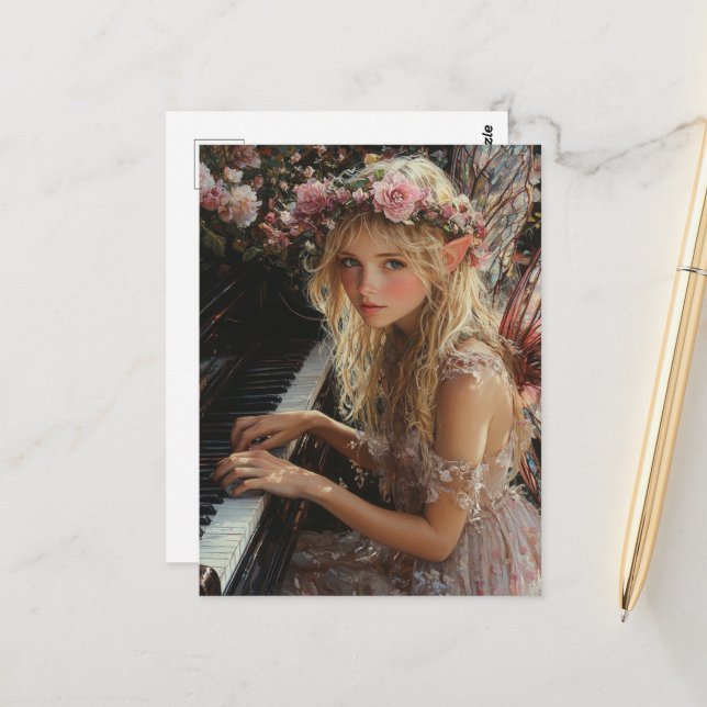 Fairy Playing Piano Postkarte (Vorderseite/Rückseite Beispiel)