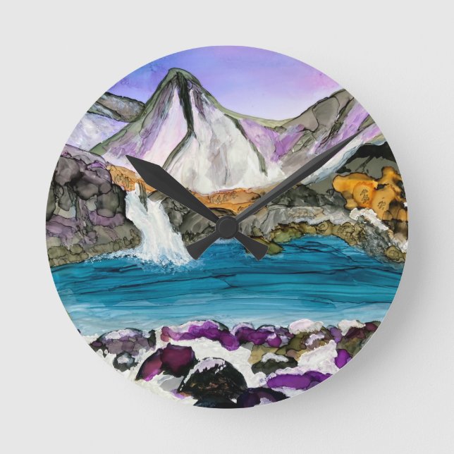 Fairy Pools Skye Scotland Runde Wanduhr (Vorderseite)