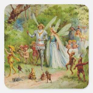 Fairy Prince und Thumbelina im Zauberwald Quadratischer Aufkleber