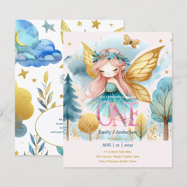 Fairy Princess 1st Birthday ONE Pink Fairycore (Vorne/Hinten)