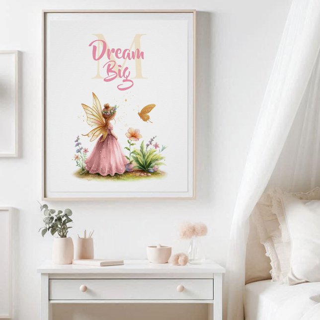 Fairy Princess Butterfly Monogram Inspiration Poster (enchanted garden fairy princess nursery kids decor poster personalized monogram inspirational)