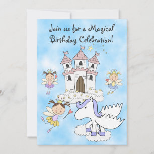 Fairy Princess, Castle und Pegasus Birthday Einlad Einladung