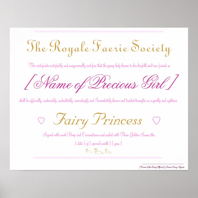Fairy Princess Certificate Poster (Vorne)