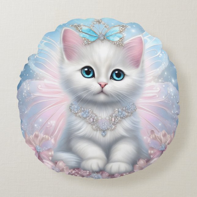 Fairy Princess Kitten Rundes Kissen (Vorderseite)