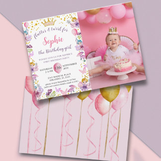 Fairy Princess Pink & Gold 1. Geburtstag Einladung