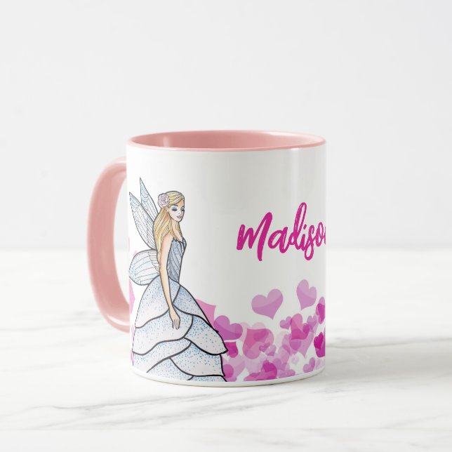Fairy Princess Pink Hearts Fashion Illustration Tasse (Vorderseite Links)
