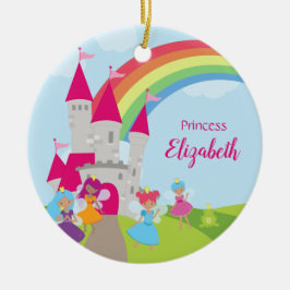 Fairy Princess Rainbow and Castle Girl Keramik Ornament
