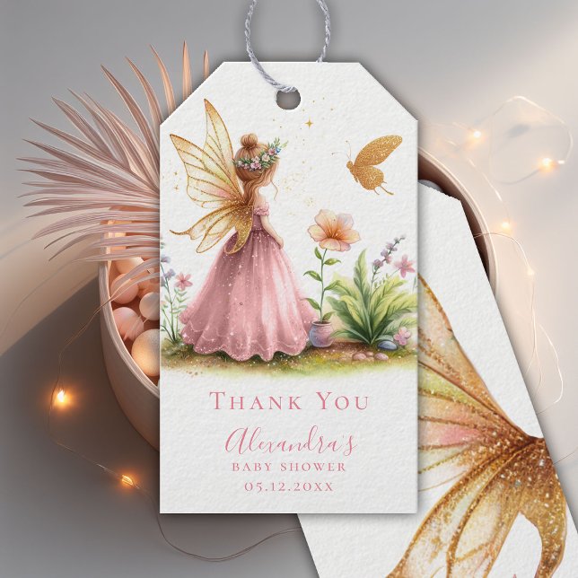 Fairy Princess verzaubert Pink Baby Girl Dusche Geschenkanhänger (fairy princess girl baby shower gift tag pink watercolor twinkle lights enchanted garden)