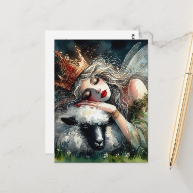 Fairy Queen schläft auf ihrem Haustier Postkarte (Vorderseite/Rückseite Beispiel)
