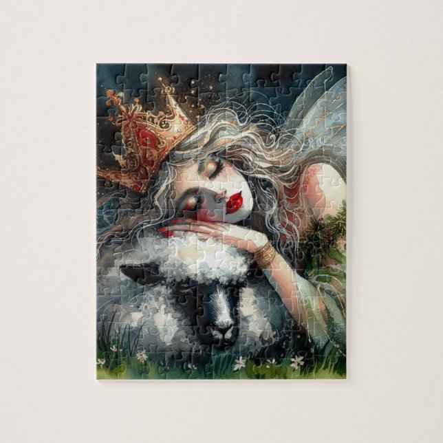 Fairy Queen schläft auf ihrem Haustier Puzzle (Vertikal)