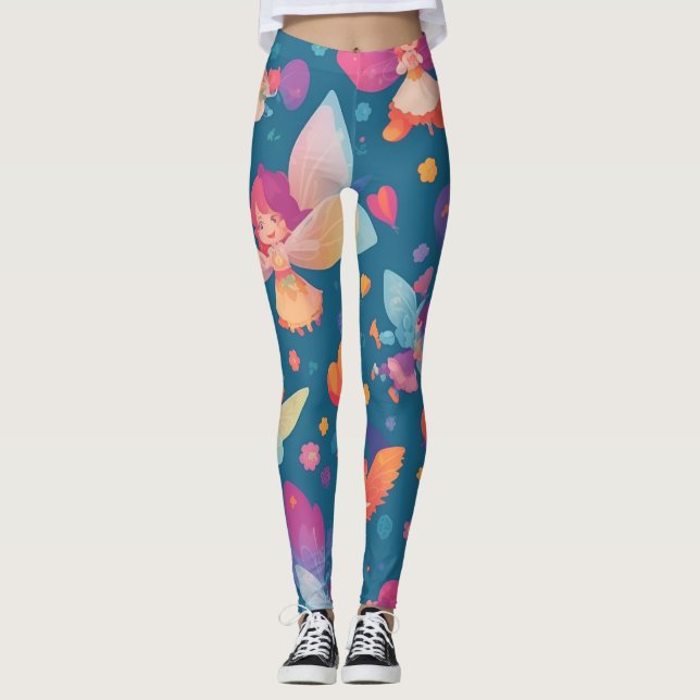Fairy Rainbow Personalisiertes Muster Leggings (Vorderseite)