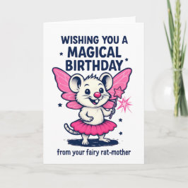 Fairy Rat Mother Birthday Card: Funny Pink Animal  Feiertagskarte