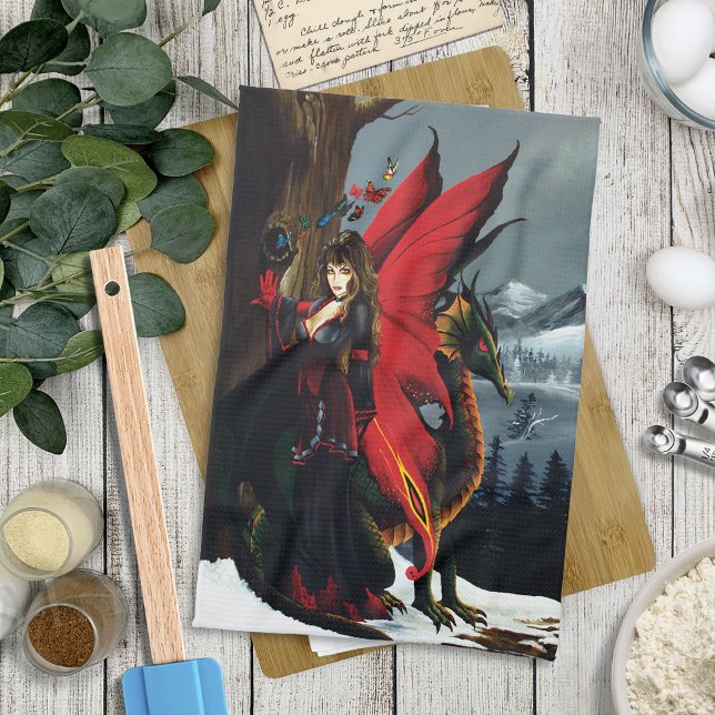 Fairy Red Dragon Fantasy Spring Geschirrtuch (Von Creator hochgeladen)