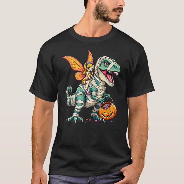 Fairy Riding Mummy T-Rex Dinosaur Halloween T-Shirt (Vorderseite)