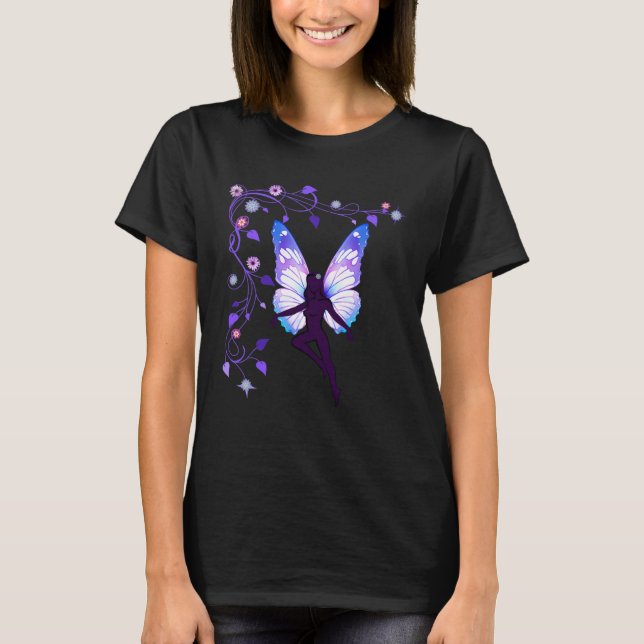 Fairy silhouette with wings and flowers by Mortal  T-Shirt (Vorderseite)