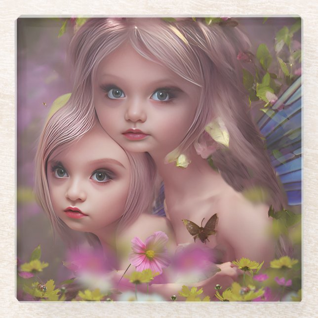 Fairy Sisters Unter den Blume im Wald Glasuntersetzer (Vorderseite)