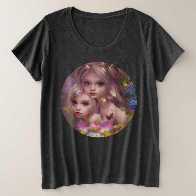 Fairy Sisters Unter den Blume im Wald Große Größe T-Shirt (Design vorne)