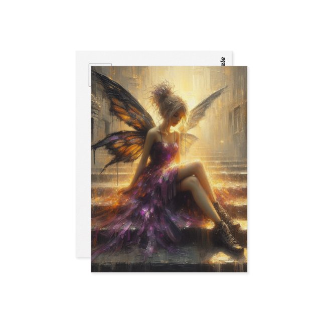Fairy Sitting auf Schritten Postkarte (Vorderseite/Rückseite Beispiel)