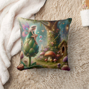 Fairy sitzt auf einer Artichoke Magical Illutratio Kissen