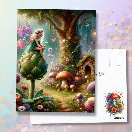 Fairy sitzt auf einer Artichoke Magical Illutratio Postkarte