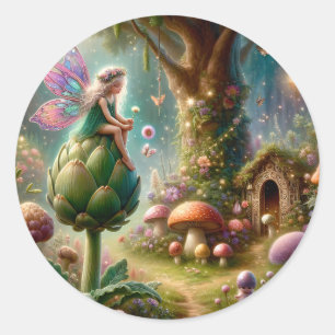 Fairy sitzt auf einer Artichoke Magical Illutratio Runder Aufkleber