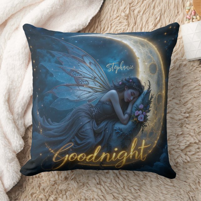 Fairy Sleeping on Crescent Moon Goodnight Kissen (Decke)