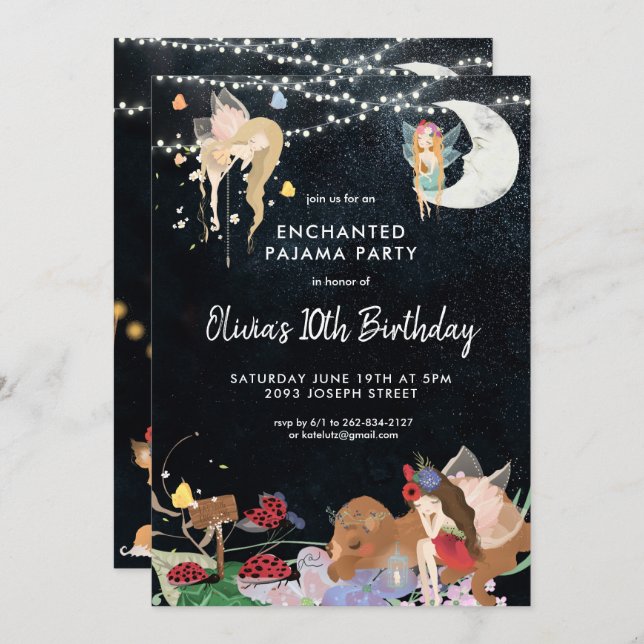 Fairy Slumber Party Pajama Birthday Einladung (Vorne/Hinten)