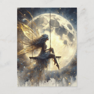 Fairy Swinging vor dem Mond Postkarte