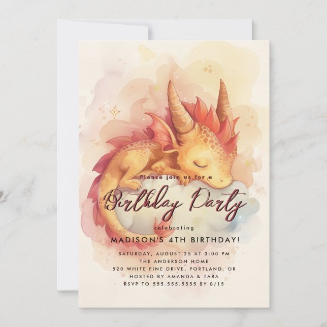 Fairy Tale Baby Dragon Birthday Party Einladung (Vorderseite)