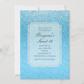 Fairy Tale Blue Glitzer Sweet 16 Party Einladungen