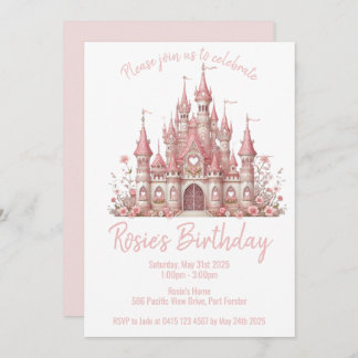 Fairy Tale Burg Girl Pink Geburtstagsparty Einladung