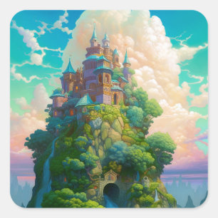 Fairy Tale Castel Fantastische Bergwelten Quadratischer Aufkleber