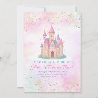 Fairy Tale Castle Pink Birthday Party Invitation Einladung