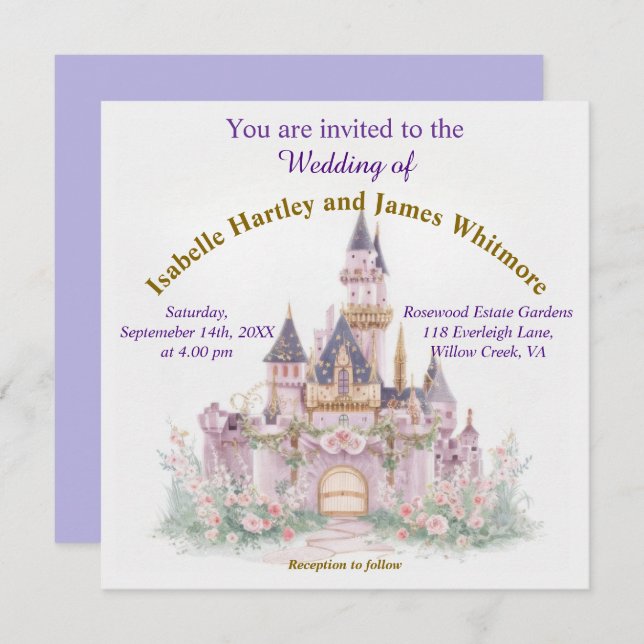 Fairy Tale Castle Wedding Einladung (Vorne/Hinten)