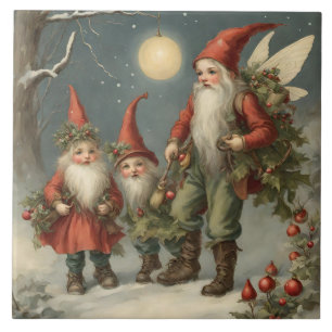Fairy Tale Christmas Gnome Familie im Winterwald Fliese