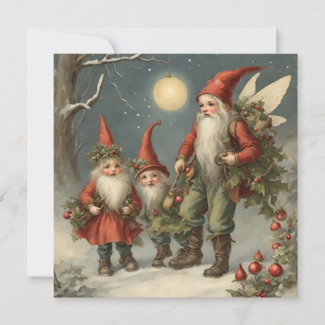 Fairy Tale Christmas Gnome Familie im Winterwald Karte (Vorderseite)