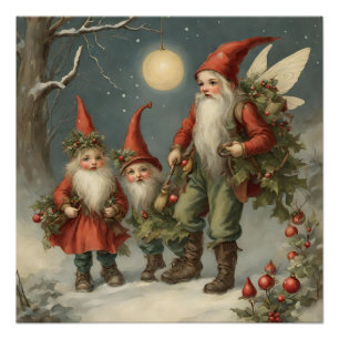 Fairy Tale Christmas Gnome Familie im Winterwald Poster