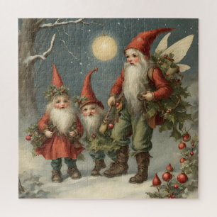 Fairy Tale Christmas Gnome Familie im Winterwald Puzzle