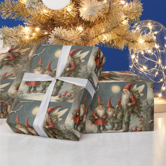 Fairy Tale Christmas Gnome Familie, Winterwald Geschenkpapier (Feiertage)