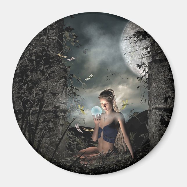 Fairy Tale Crystal Ball Full Moon Fantasy Magnet (Vorne)