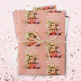 Fairy Tale Door Blume Zeichnend Girl Happy Birthda Geschenkpapier Set