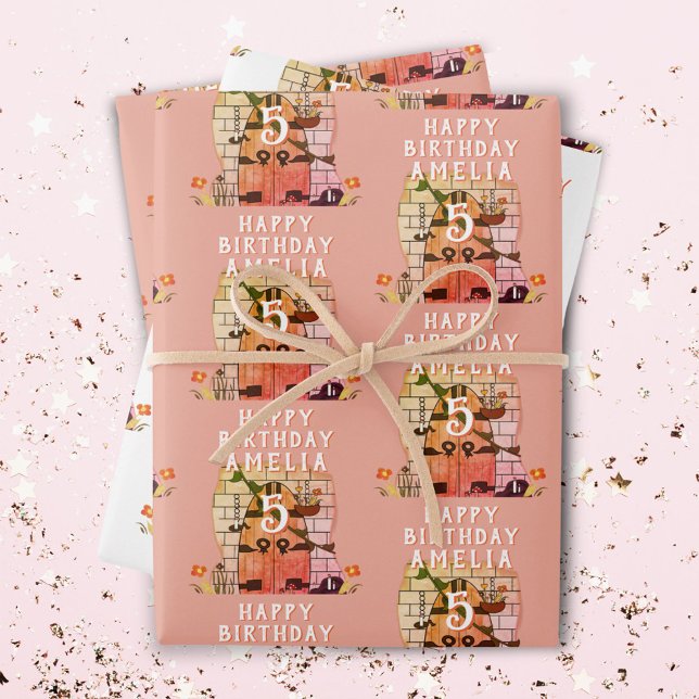 Fairy Tale Door Blume Zeichnend Girl Happy Birthda Geschenkpapier Set (Von Creator hochgeladen)