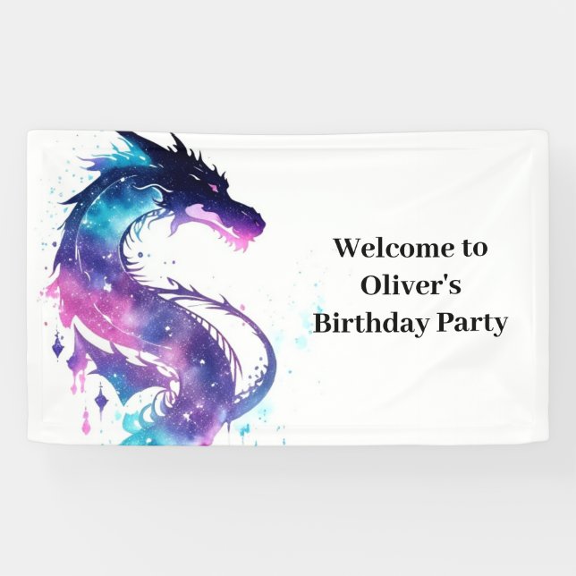 Fairy Tale Dragon Adventure Birthday Banner (Horizontal)