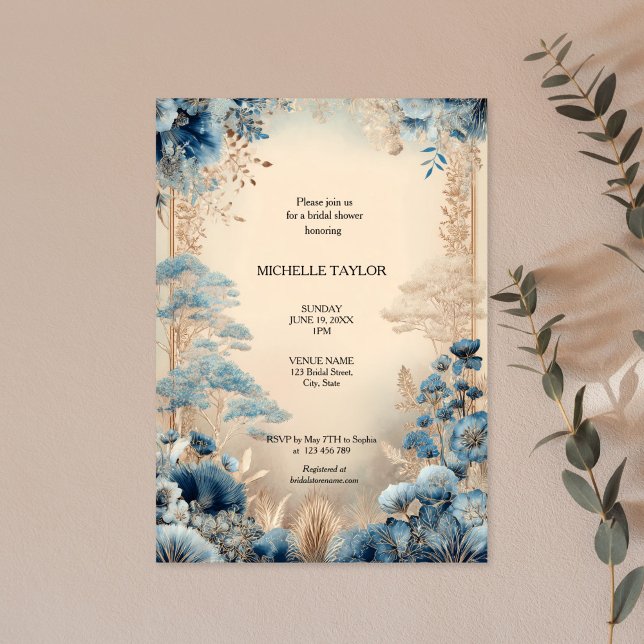 Fairy Tale Enchanted Forest Lotus Floral Bridal Einladung (blue enchanted forest bridal shower invitation)