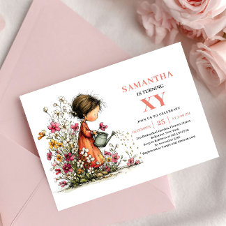 Fairy Tale Fairy Girl Birthday Pink Floral invites Einladung