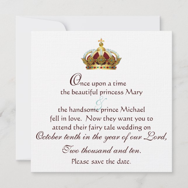 Fairy Tale Gold Royal Crown Save the Date (Vorderseite)
