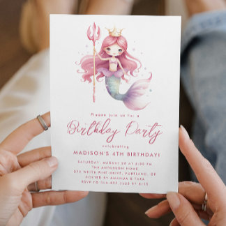 Fairy Tale Little Mermaid Pink Geburtstag Einladung